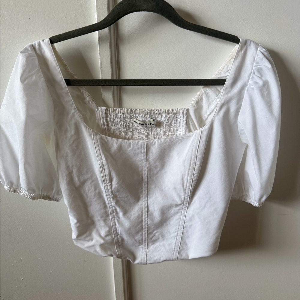 Abercrombie & Fitch White Puff Sleeve Cropped Blouse